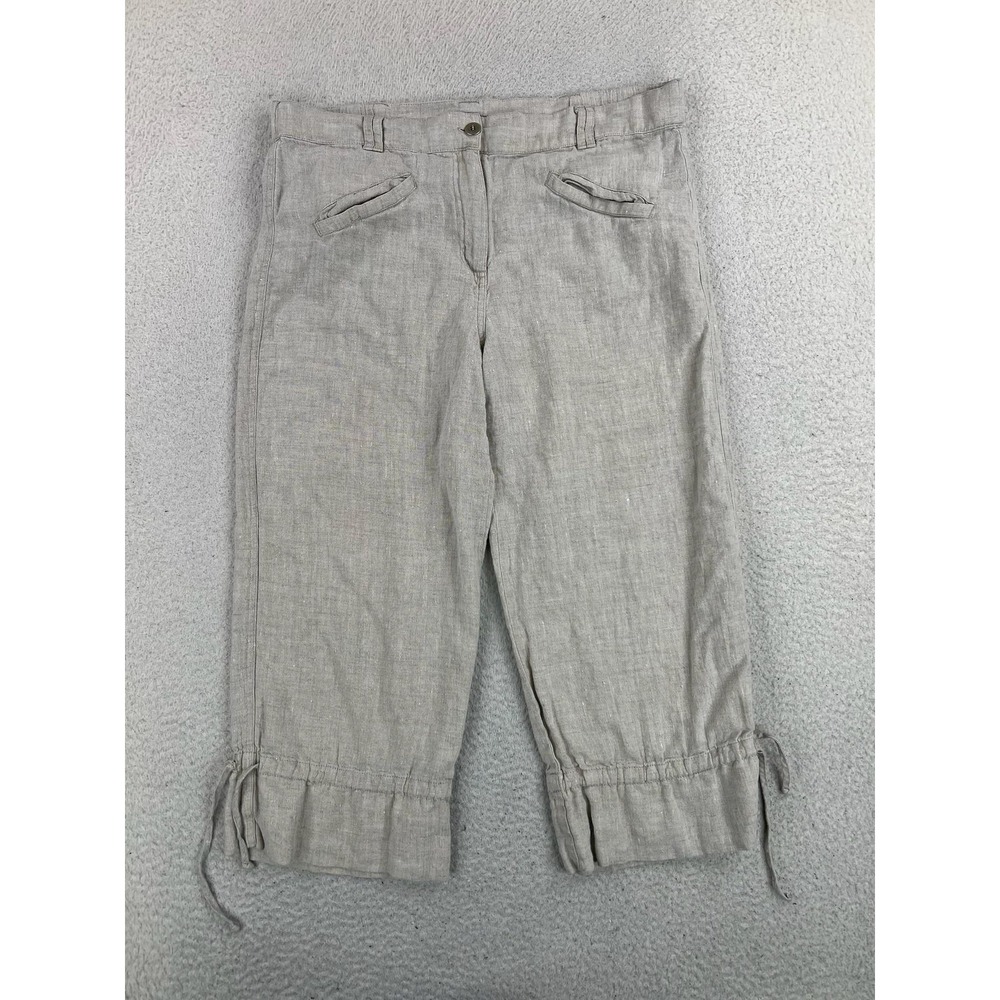 Chico's Capri Pants Womens 1 Beige Linen Elastic Waist Drawstring Hem Crop